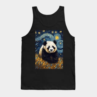 Cute Panda Animal Painting in a Van Gogh Starry Night Art Style Tank Top